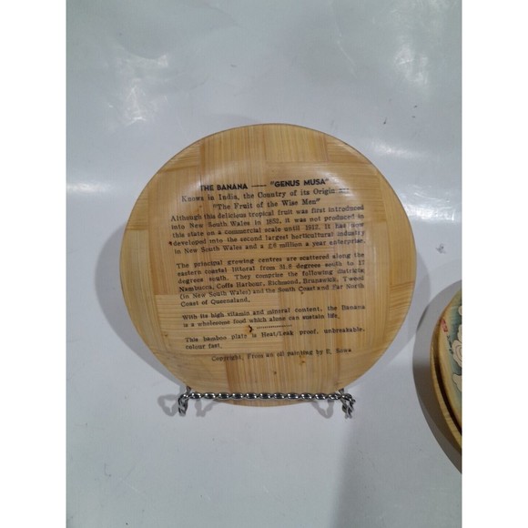 Vintage Chinoiserie Bamboo Woven Asian  Women Art Plates Set Of 4  6" - Picture 7 of 10